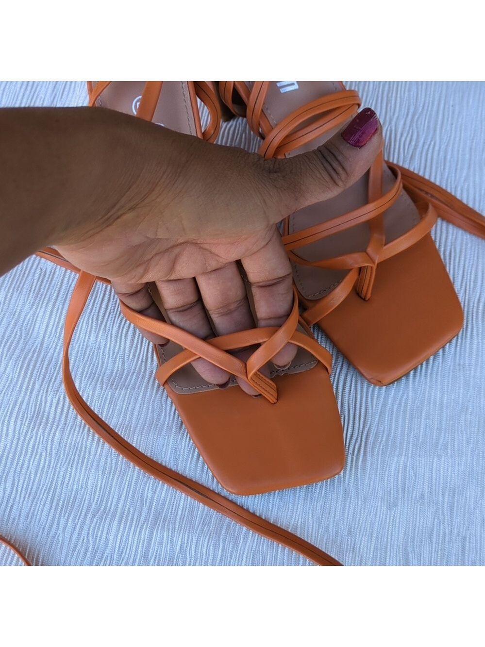 Shein Orange Lace Up Shoes Size 6 - Picture 5 of 9